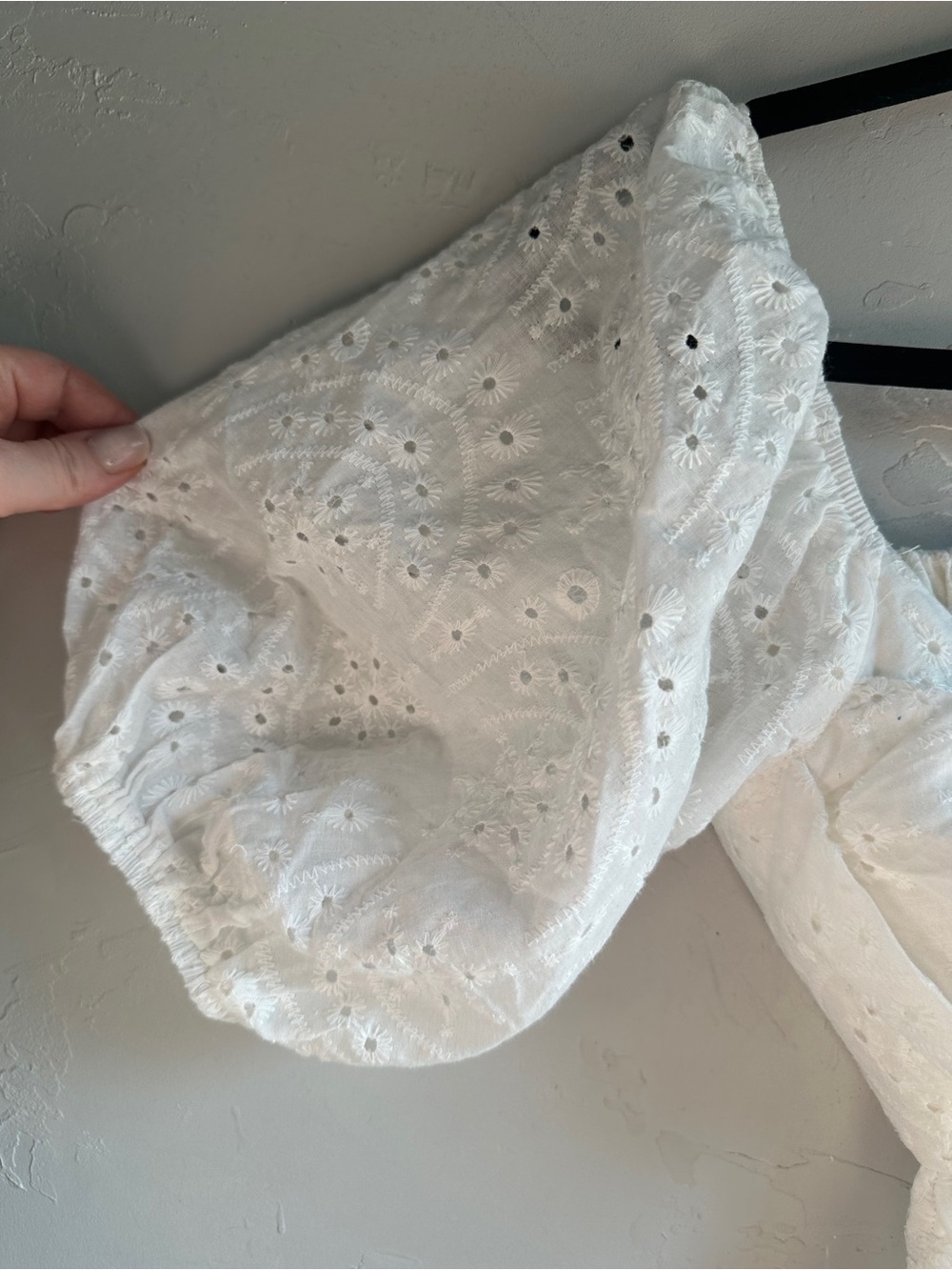 Hello Molly White Eyelet Puff Sleeve Open Back Mini Dress Cottagecore Coquette - Picture 4 of 13